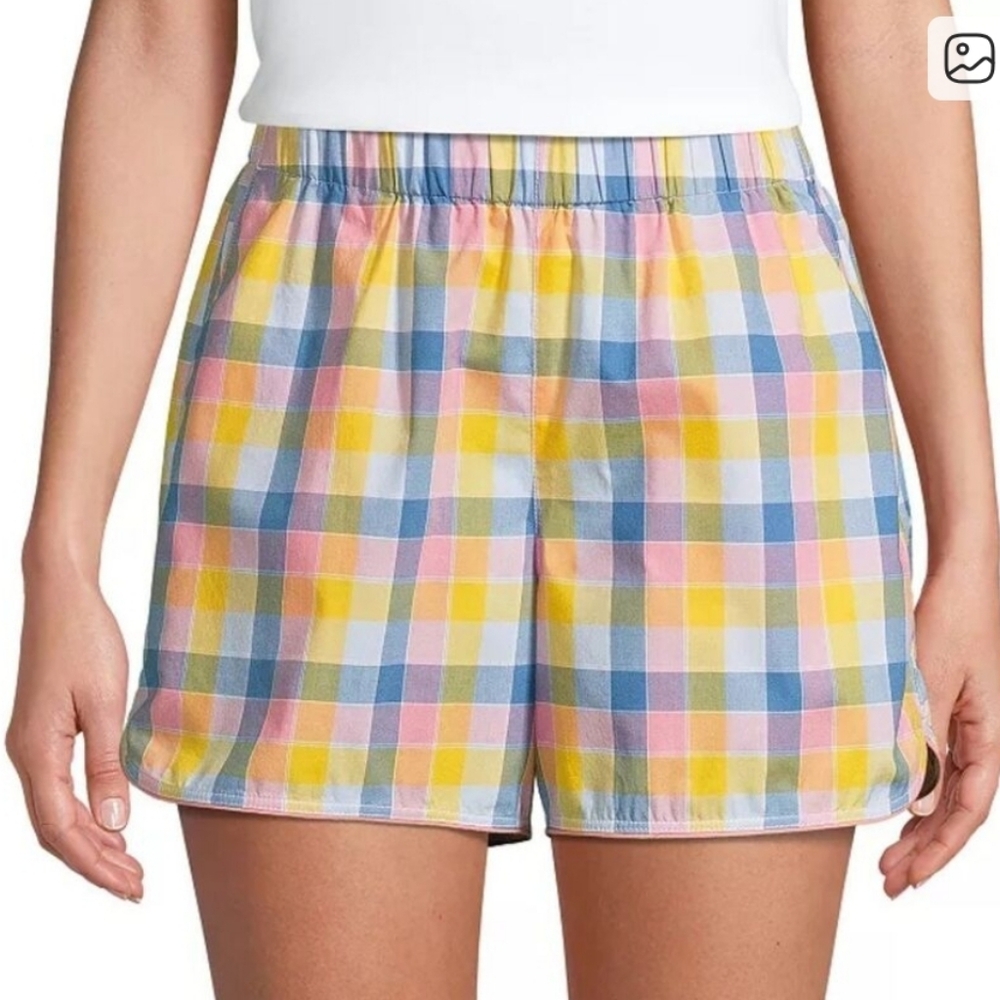 Lands' End Poplin Sleep Shorts Colorful Multi Check Plaid 2X